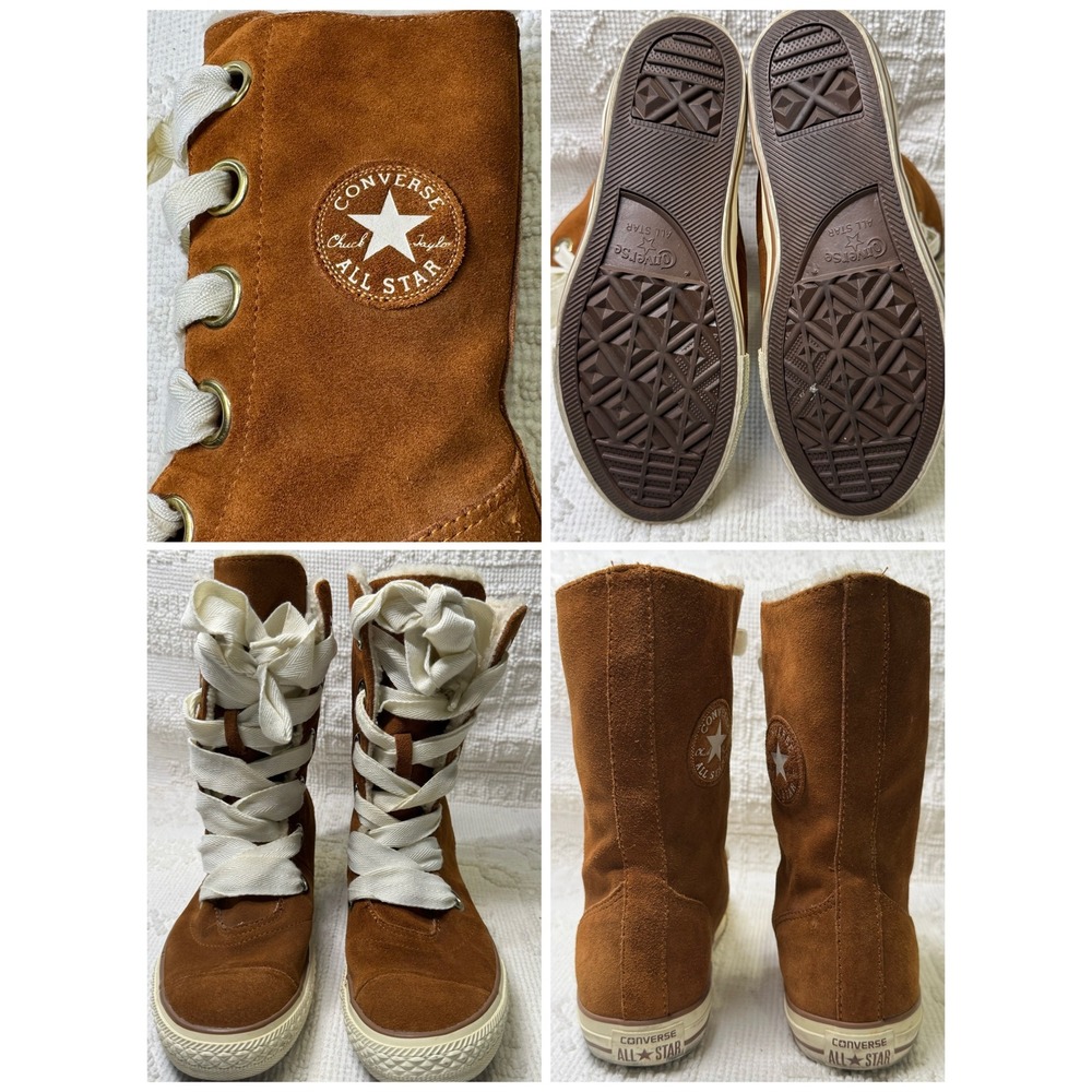 Converse Chuck Taylor All Star Suede Shearling Ribbon Lace Boots Brown Size 8 - Picture 7 of 14